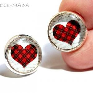 Checkered Heart Stud Earrings