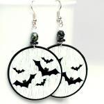 Halloween Jewelry Black Bats Earrings Round Dangle..