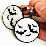 Halloween Jewelry Black Bats Earrings Round Dangle..