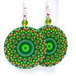 Peacock Round Dangle Earrings - Green Red Blue -..