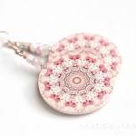 Delicate Pink Rosette Round - Decoupage Earrings -..