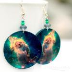 Galaxy Nebula Earrings Space Dangle Round Jewelry