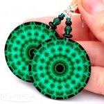 Fluo Emerald Green Mandala Earrings Round..